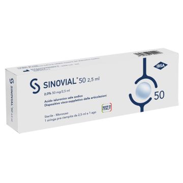 Siringa intra-articolare sinovial 50 acido ialuronico 2% 50 mg/2,5 ml 1 fs + ago gauge 21 1 pezzo - 