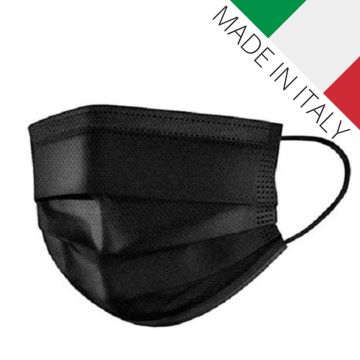 50 Mascherine Nere Chirurgiche 3 Veli - Made in ITALY - Certificate CE - Dispositivo Medico Tipo IIR - box 50 pz - 