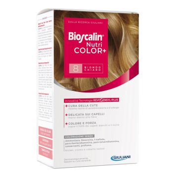 Bioscalin nutricolor plus 8 biondo chiaro crema colorante 40ml + rivelatore crema 60 ml + shampoo 12 - 