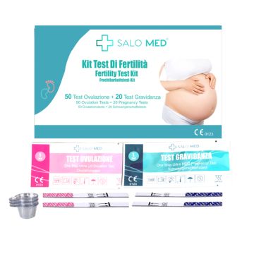 SALO MED - 50 Test Ovulazione + 20 Test Gravidanza - Strisce Reattive per Urina (50 LH + 20 HCG) 70 Tazze Urina incluse - 