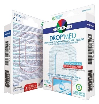 Medicazione compressa autoadesiva dermoattiva ipoallergenica aerata master-aid drop med 10,5x20 5 pe